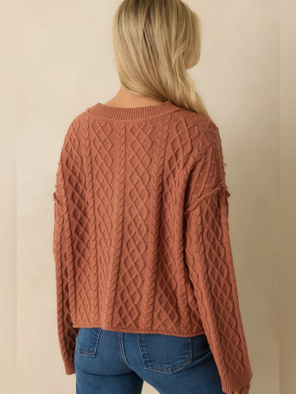 Red Dress Boutique Cable Knit Button-Front Sweater Cardigan - Rust - Picture 4 of 5